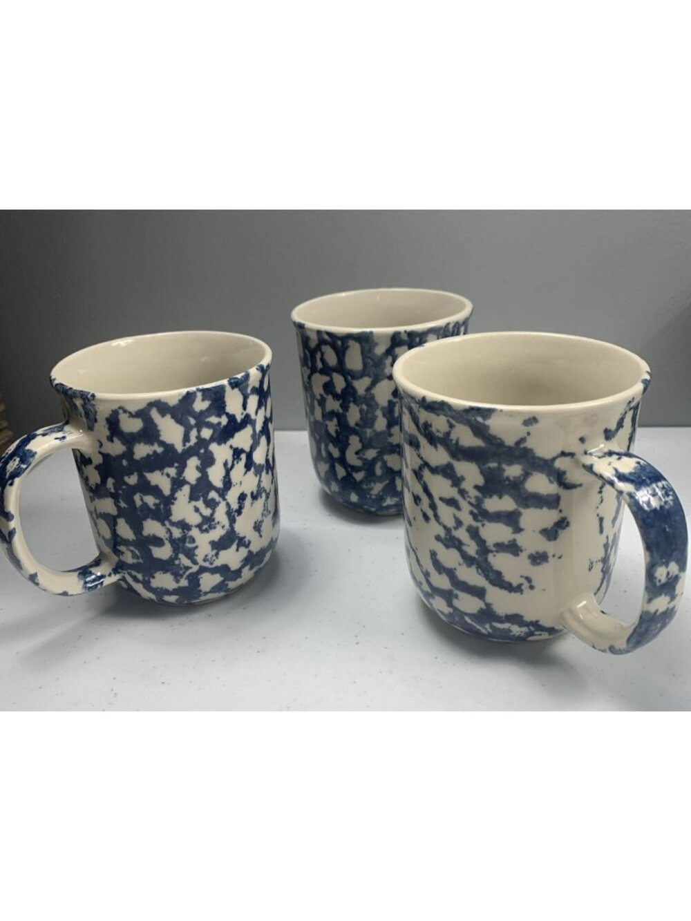 Sponge Coffee Mugs Tienshan Hearts Stoneware Folk Craft  3-7/8" Set of 3